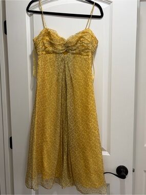Sandra Angelozzi Vintage Yellow Floral Chiffon Twist-Front Midi Dress